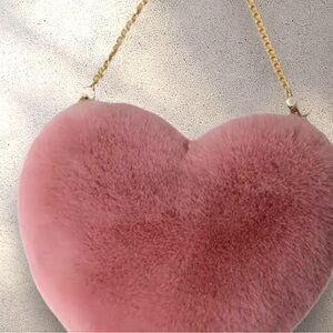 ‼️$7‼️ Heart Shaped Fluffy Shoulder Bag, Fashion Chain Crossbody Bag Zipper ❤️